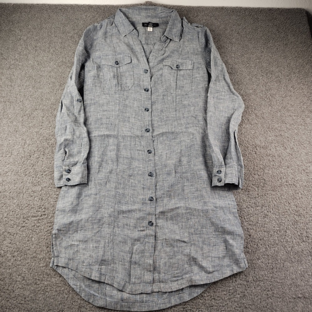 INC International Concepts Linen Button Down Shirt Dress Blue Chambray Size 6